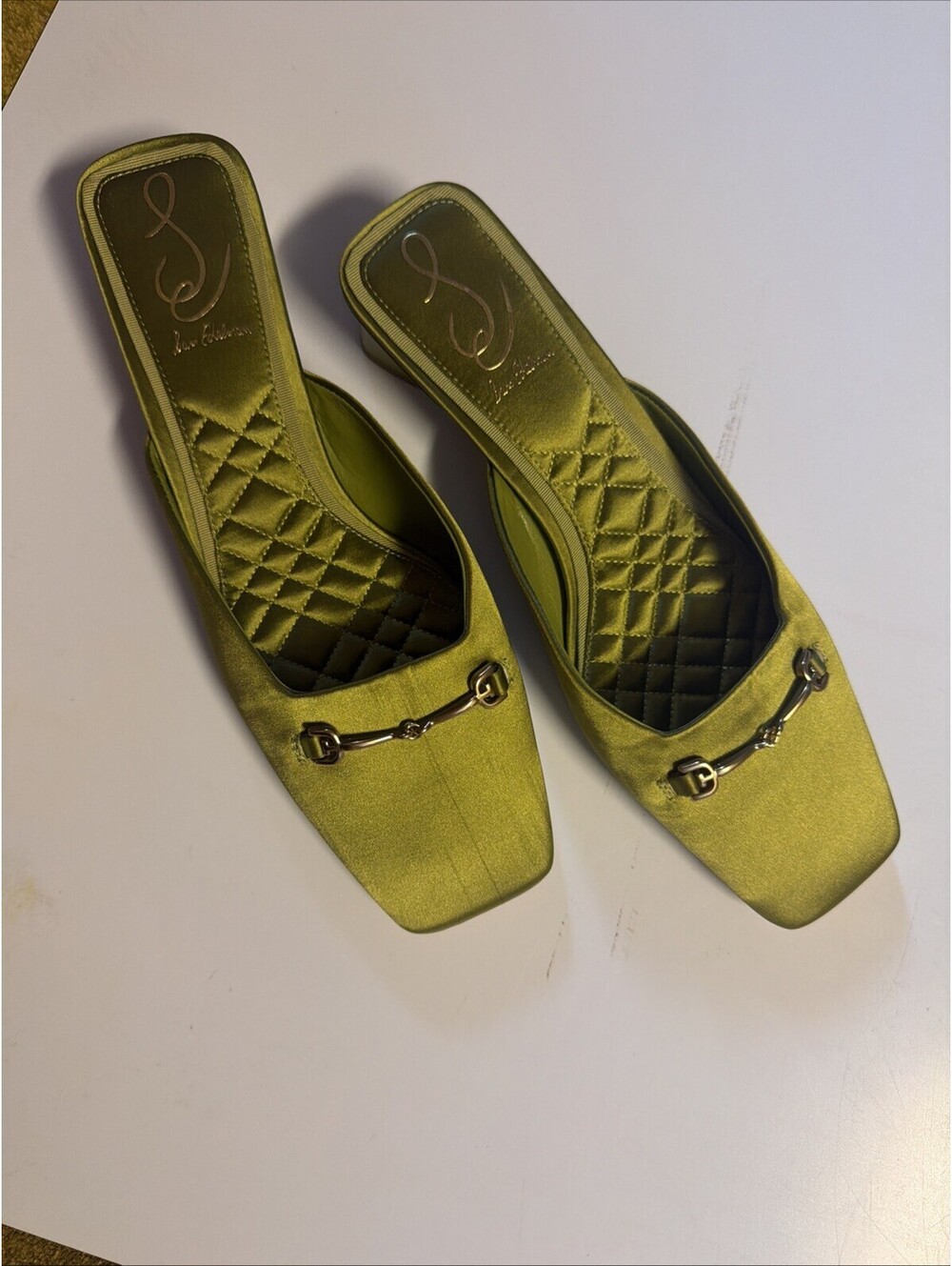 Sam Edelman Ollie mules green greentini satin shoes size 8